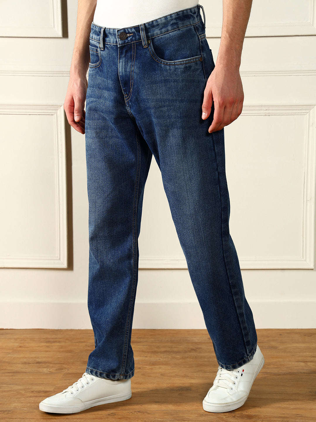 Men's Dark Blue Relaxed Fit Light Fade Jeans