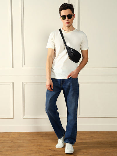 Men's Dark Blue Relaxed Fit Light Fade Jeans