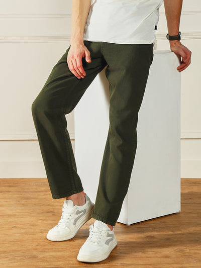 Men's Olive Relaxed Fit Mid-Rise Clean look Jeans