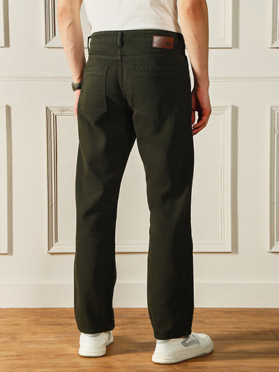 Men's Olive Relaxed Fit Mid-Rise Clean look Jeans