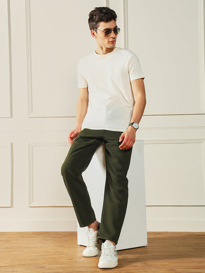 Men's Olive Relaxed Fit Mid-Rise Clean look Jeans