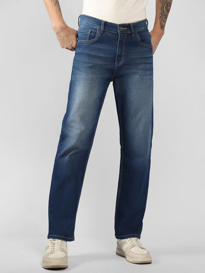 Men's Blue Solid Relaxed Fit Stretchable Jeans