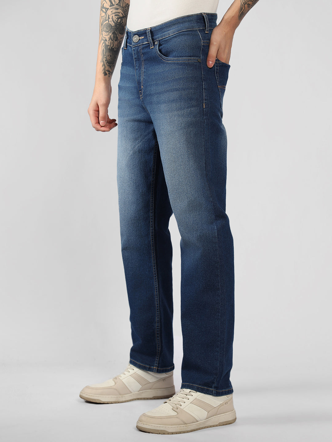 Men's Blue Solid Relaxed Fit Stretchable Jeans