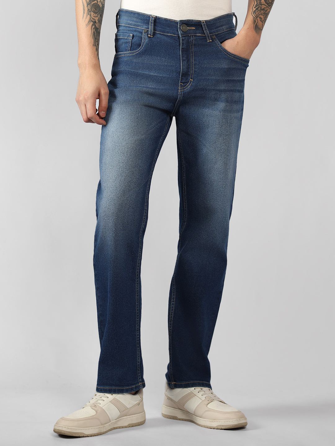 Men's Blue Solid Relaxed Fit Stretchable Jeans