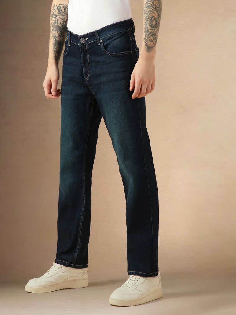 Men's Blue Cotton Relaxed Fit Mid-Rise Stretchable Casual Jeans