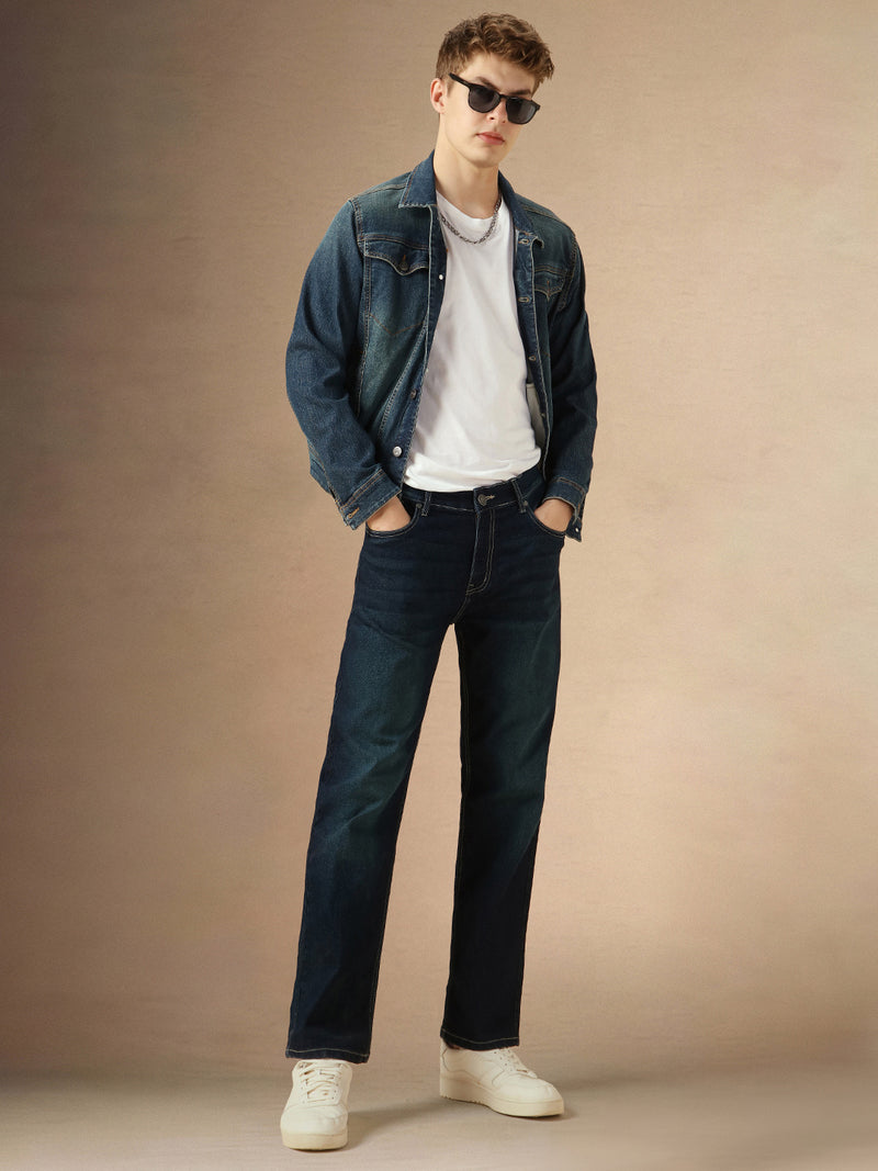 Men's Blue Cotton Relaxed Fit Mid-Rise Stretchable Casual Jeans