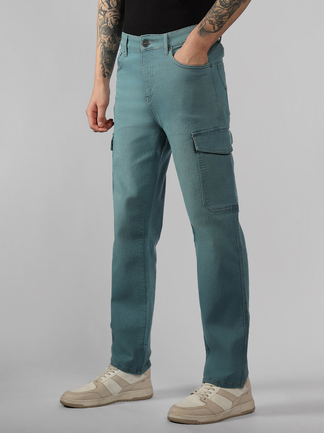 Men's Indigo Solid Relaxed Fit Stretchable Jeans