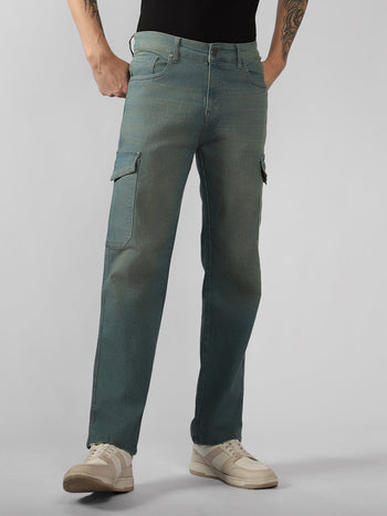 Men's Indigo Solid Relaxed Fit Stretchable Jeans