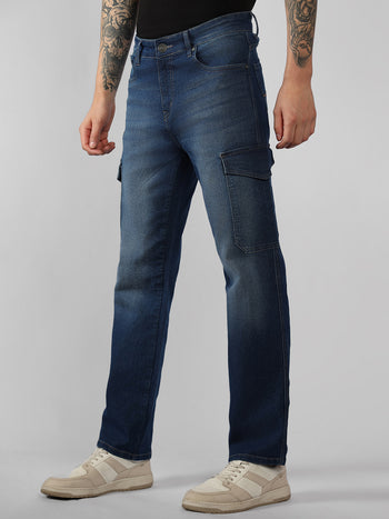 Men's Blue Solid Relaxed Fit Stretchable Jeans