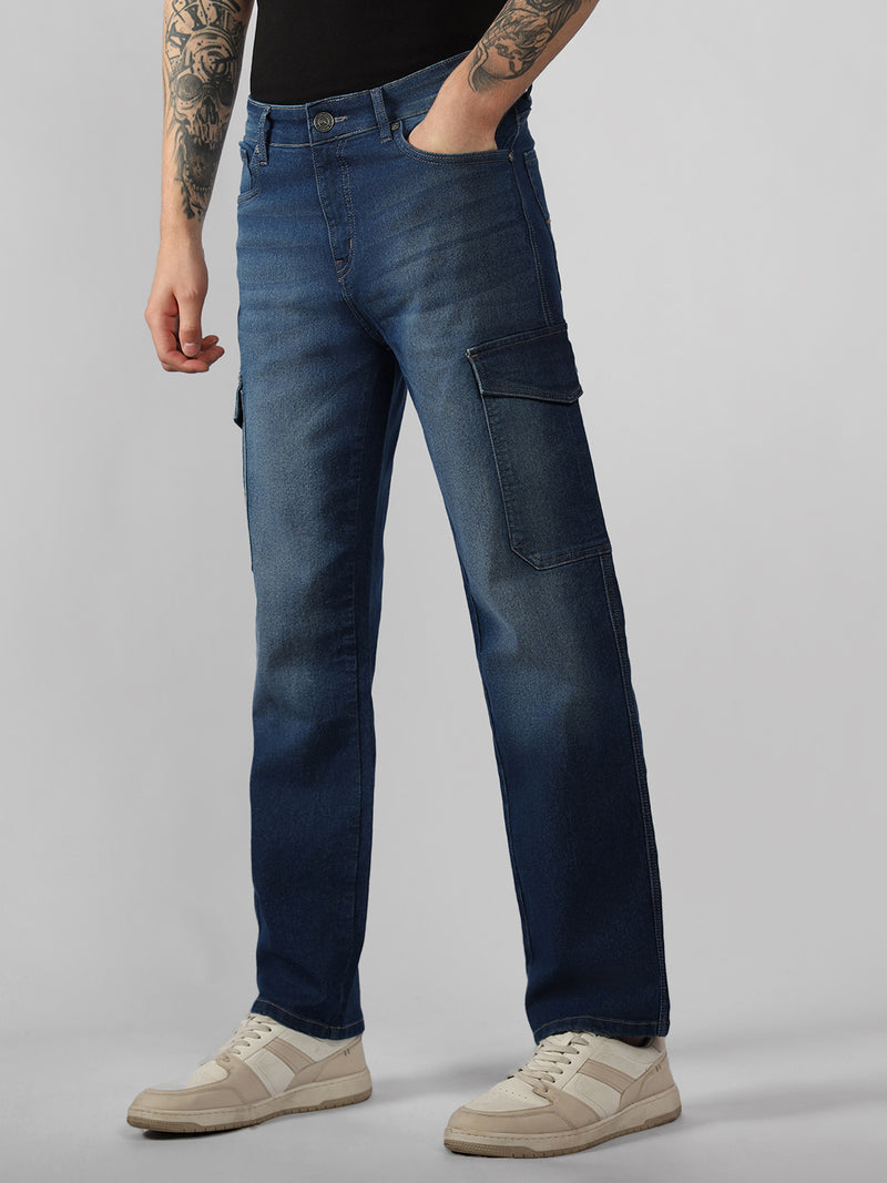 Men's Blue Solid Relaxed Fit Stretchable Jeans