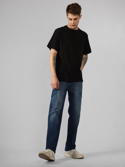 Men's Blue Solid Relaxed Fit Stretchable Jeans