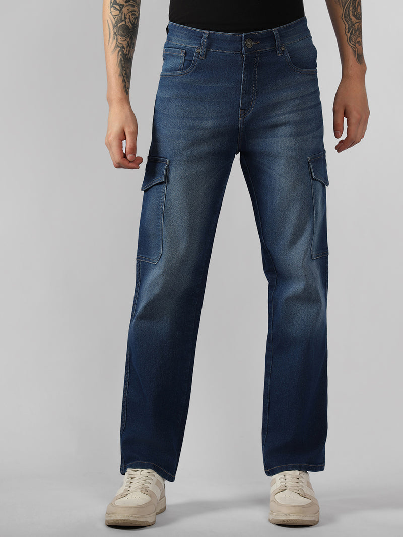 Men's Blue Solid Relaxed Fit Stretchable Jeans