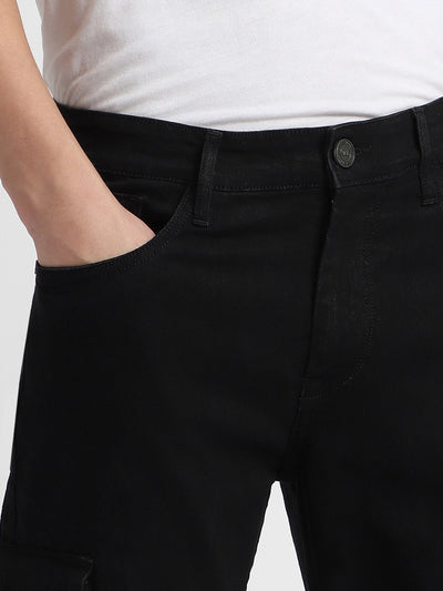 Men's Cargo Straight fit Rinse Black Stretchable Jeans