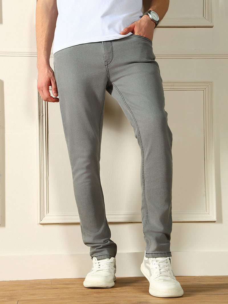 Men's Slim Washed Light Grey Stretchable Jeans