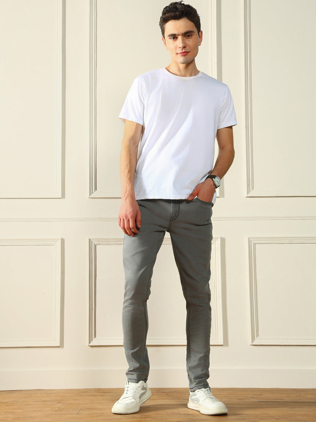 Men's Slim Washed Light Grey Stretchable Jeans