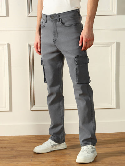 Dennis Lingo Men's Straight Cargo Washed Grey Stretchable Jeans
