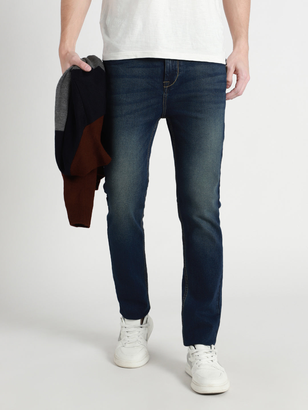 Dennis Lingo Men's Slim fit Mid Rise Dark Blue Stretchable Jeans