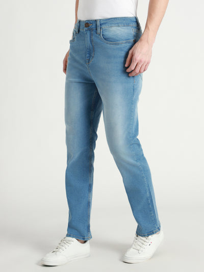 Men's Straight Fit Mid Blue Stretchable Jeans