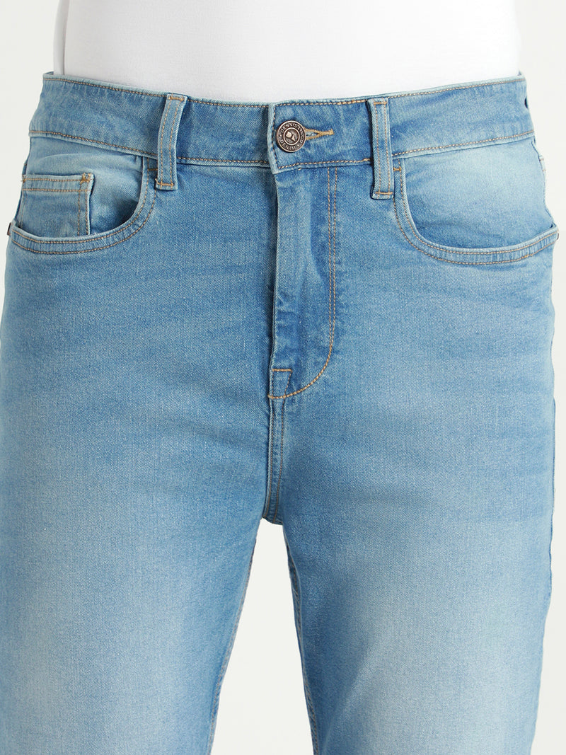 Men's Straight Fit Mid Blue Stretchable Jeans