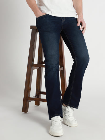 Men's Dark Blue Bootcut Stretchable Jeans