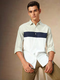 Men's Beige Colourblocked Spread Collar Full Sleeves Casual Shirt