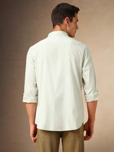 Men's Beige Colourblocked Spread Collar Full Sleeves Casual Shirt