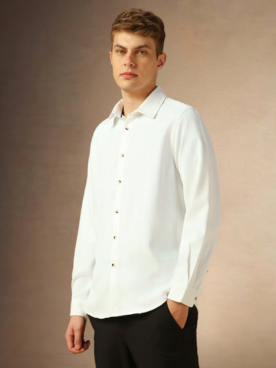 Men's White Solid Spread Collar Full Sleeves Shirt