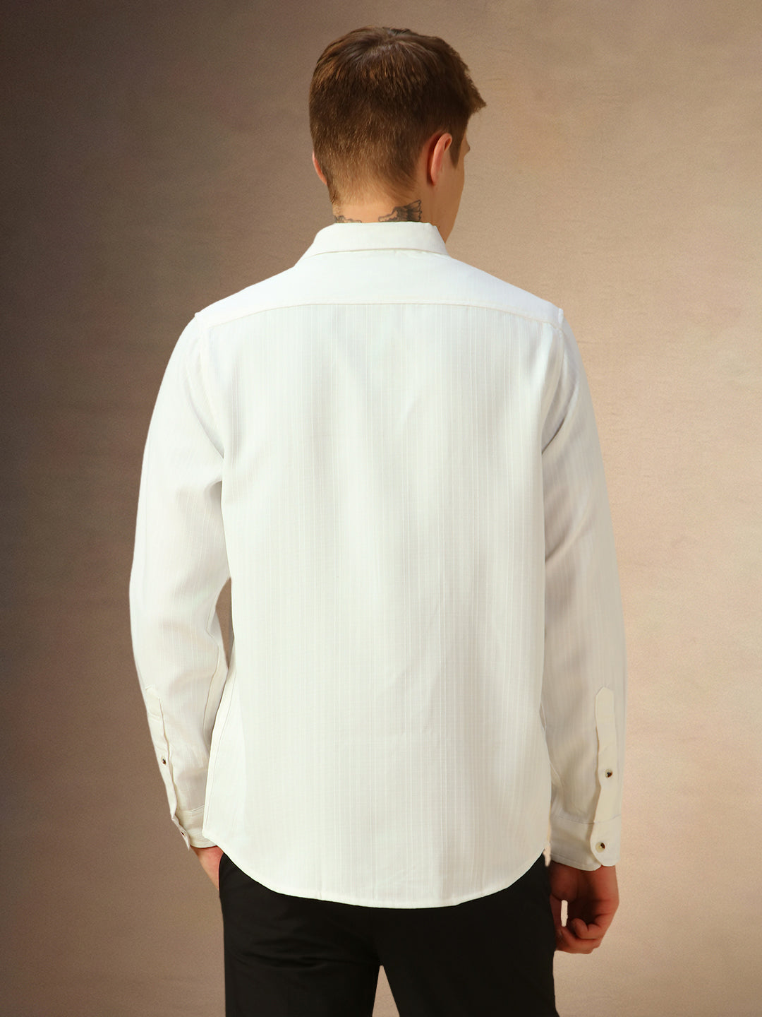 Men's White Solid Spread Collar Full Sleeves Shirt