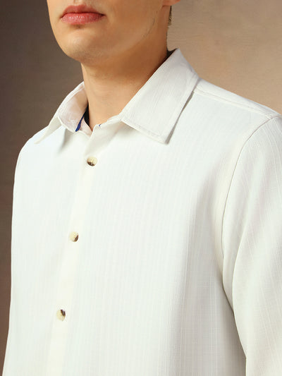 Men's White Solid Spread Collar Full Sleeves Shirt