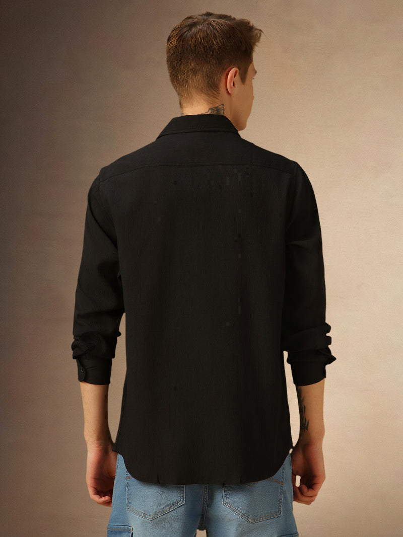 Men's Black Solid Spread Collar Full Sleeves Shirt