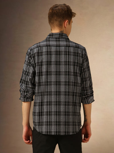 Men's Black Checks Spread Collar Full Sleeves Shirt