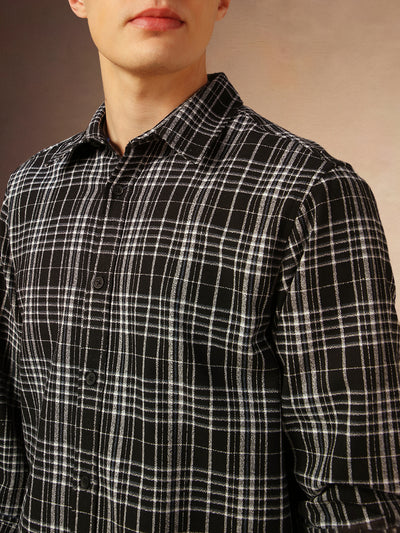 Men's Black Checks Spread Collar Full Sleeves Shirt