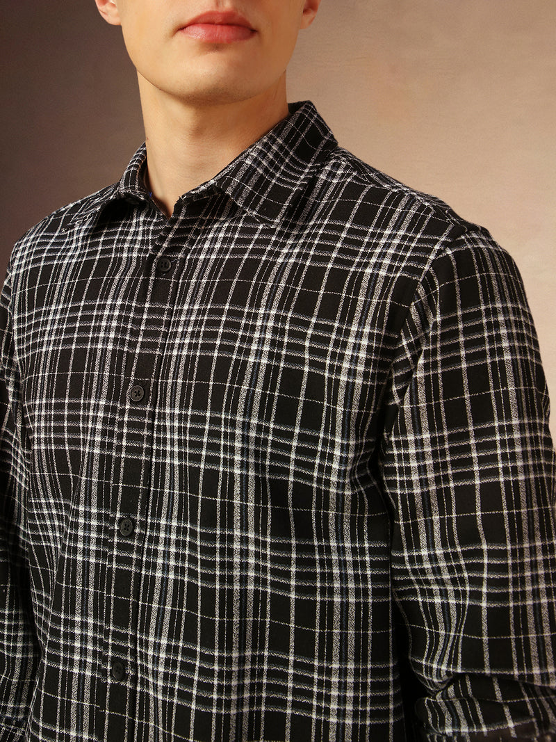 Men's Black Checks Spread Collar Full Sleeves Shirt