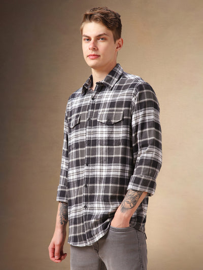 Men's Black Checks Spread Collar Full Sleeves Shirt