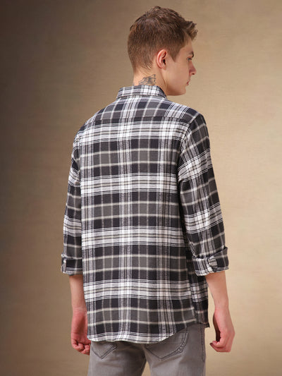 Men's Black Checks Spread Collar Full Sleeves Shirt