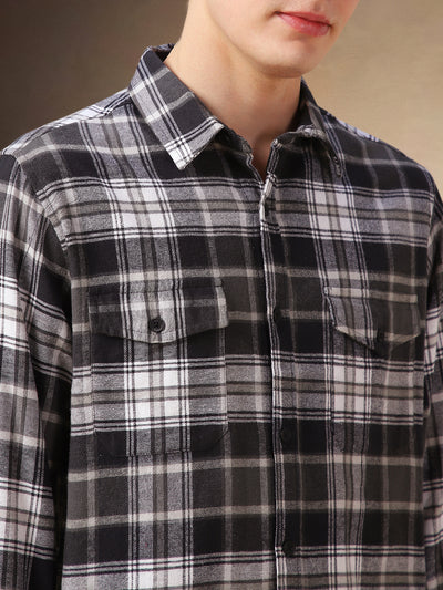 Men's Black Checks Spread Collar Full Sleeves Shirt