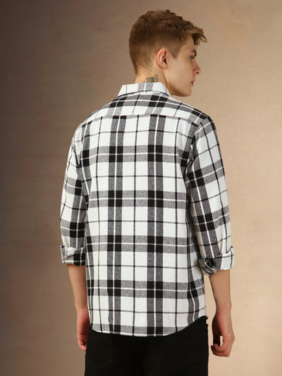 Men's Black Checks Spread Collar Full Sleeves Relaxed Fit Shirt