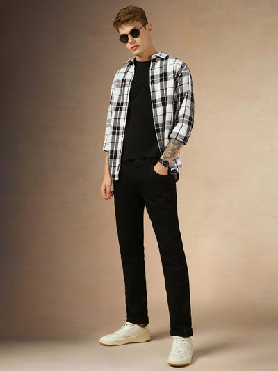 Men's Black Checks Spread Collar Full Sleeves Relaxed Fit Shirt