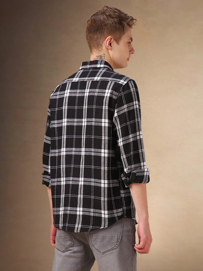 Men's Black Checks Spread Collar Full Sleeves Shirt