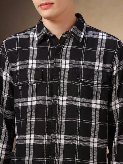 Men's Black Checks Spread Collar Full Sleeves Shirt