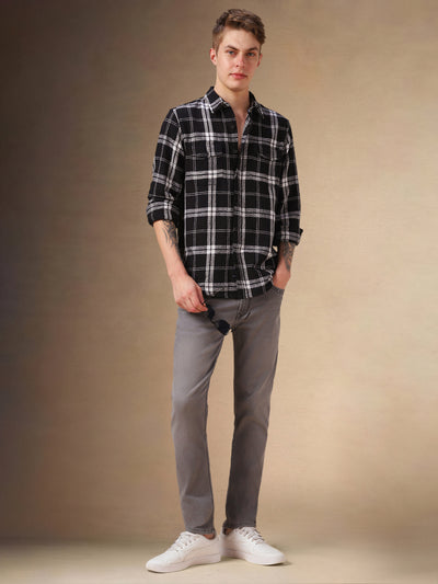 Men's Black Checks Spread Collar Full Sleeves Shirt