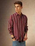 Men's Maroon Striped Spread collar Full Sleeves Shirt