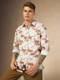 Men's Brown Printed Spread Collar Full Sleeves Relaxed Fit Shirt