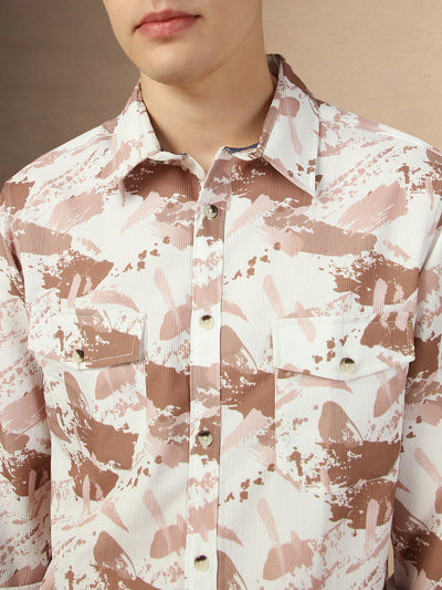 Men's Brown Printed Spread Collar Full Sleeves Relaxed Fit Shirt