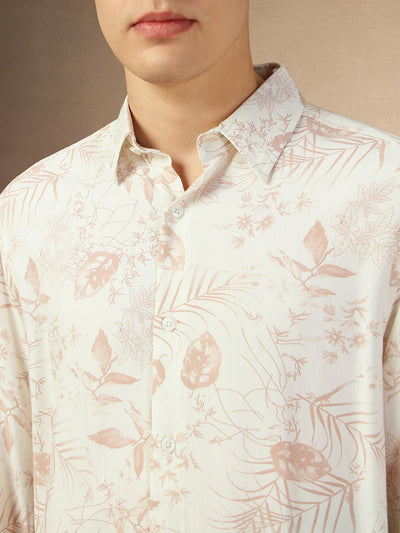 Men's Dusty Pink Printed Spread Collar Full Sleeves Relaxed Fit Shirt