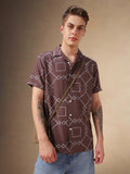 Men's Brown Printed Cuban collar Half Sleeves Shirt