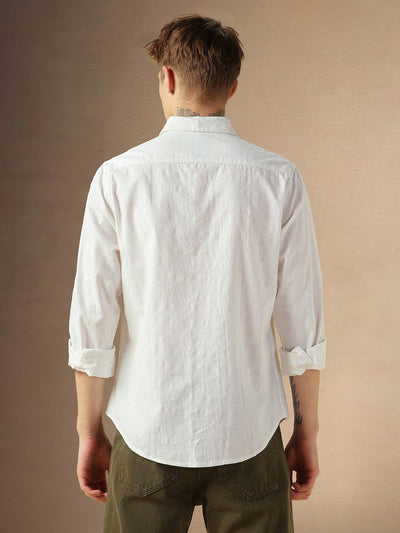 Men's White Cotton Spread Collar Full Sleeves Solid Shirt