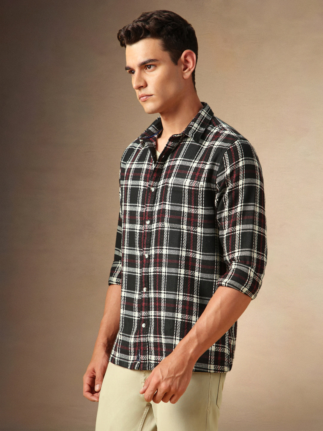 Men's Black Checks Button Down collar Full Sleeves Casual Shirt