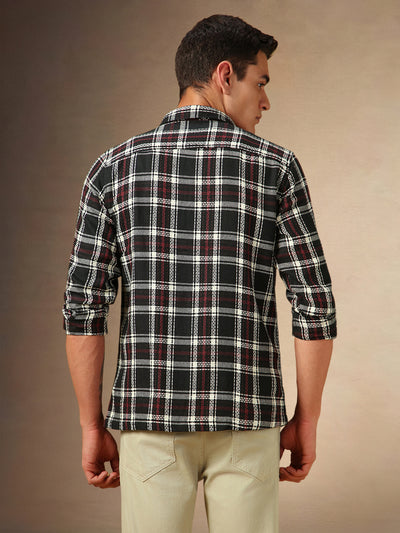 Men's Black Checks Button Down collar Full Sleeves Casual Shirt