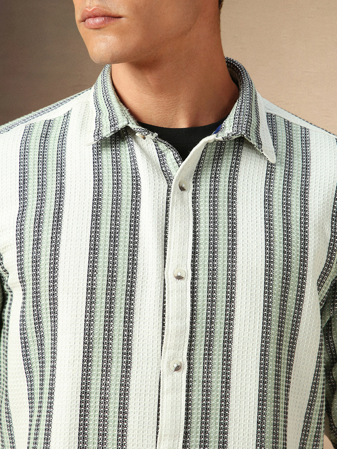 Men's White Striped Spread Collar Full Sleeves Casual Shirt